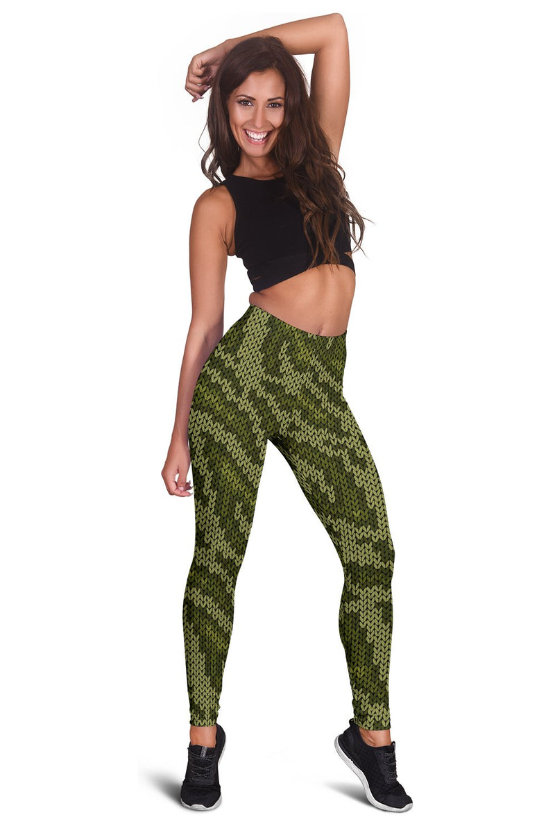 Knit Green Camo Print Women Leggings