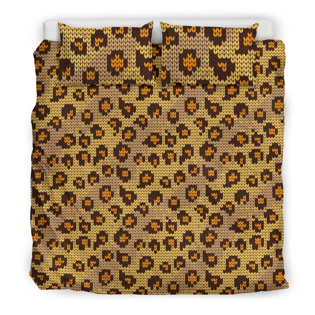 Knit Leopard Print Duvet Cover Bedding Set