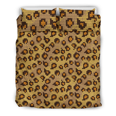 Knit Leopard Print Duvet Cover Bedding Set