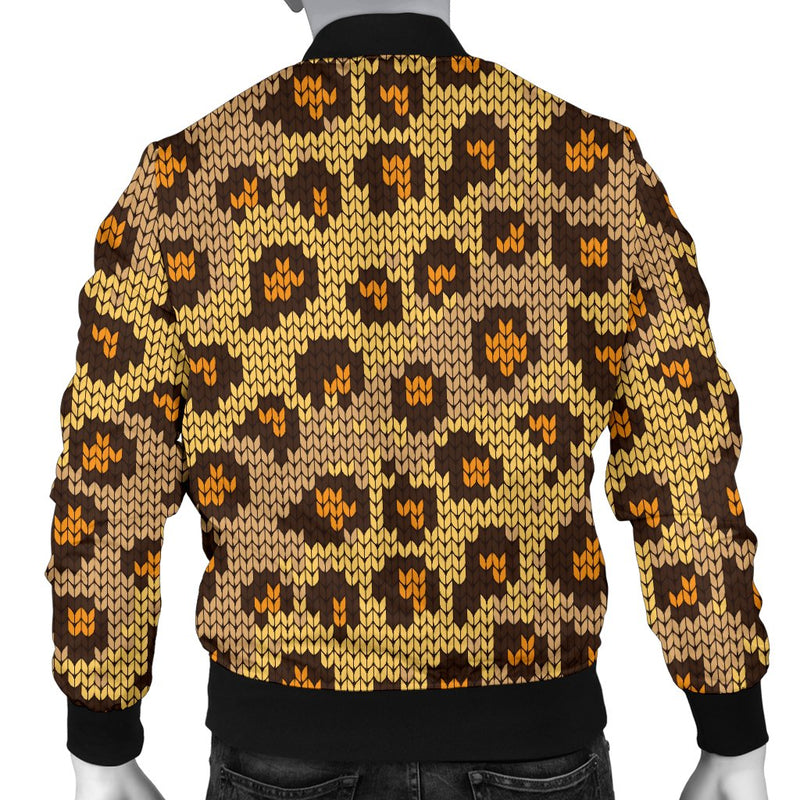 Knit Leopard Print Men Casual Bomber Jacket