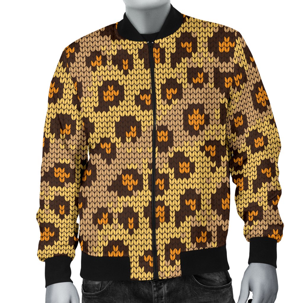 Knit Leopard Print Men Casual Bomber Jacket