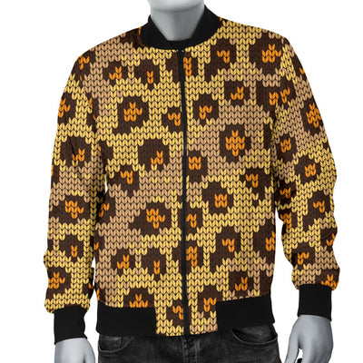 Knit Leopard Print Men Casual Bomber Jacket