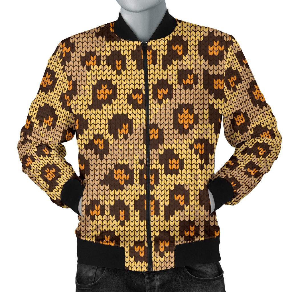 Knit Leopard Print Men Casual Bomber Jacket