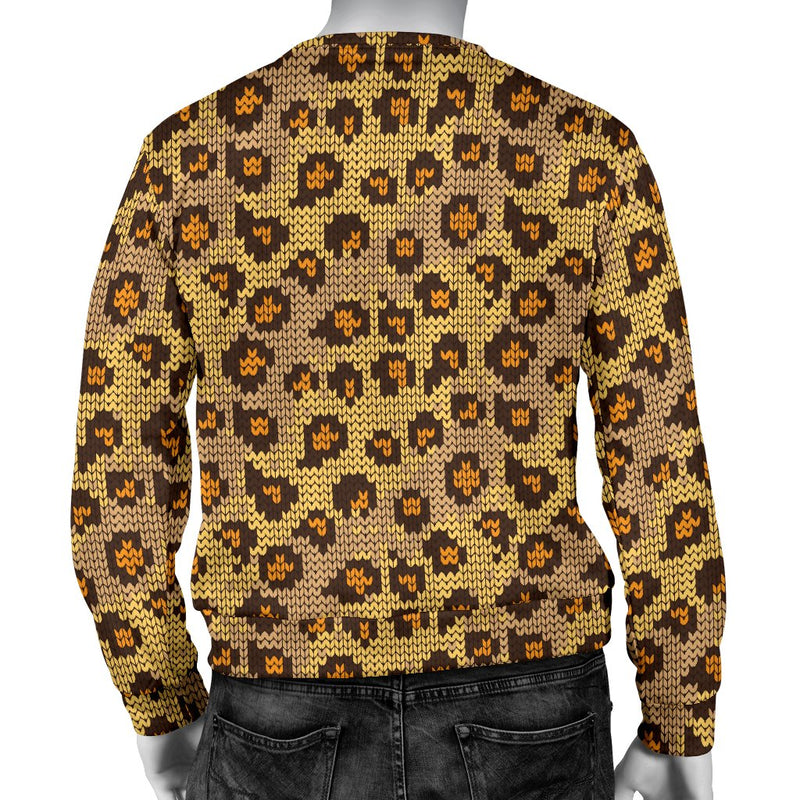 Knit Leopard Print Men Crewneck Sweatshirt