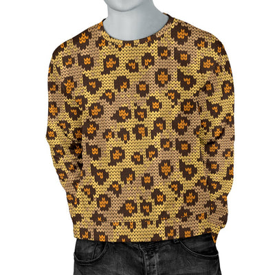 Knit Leopard Print Men Crewneck Sweatshirt