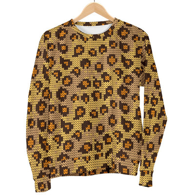 Knit Leopard Print Men Crewneck Sweatshirt