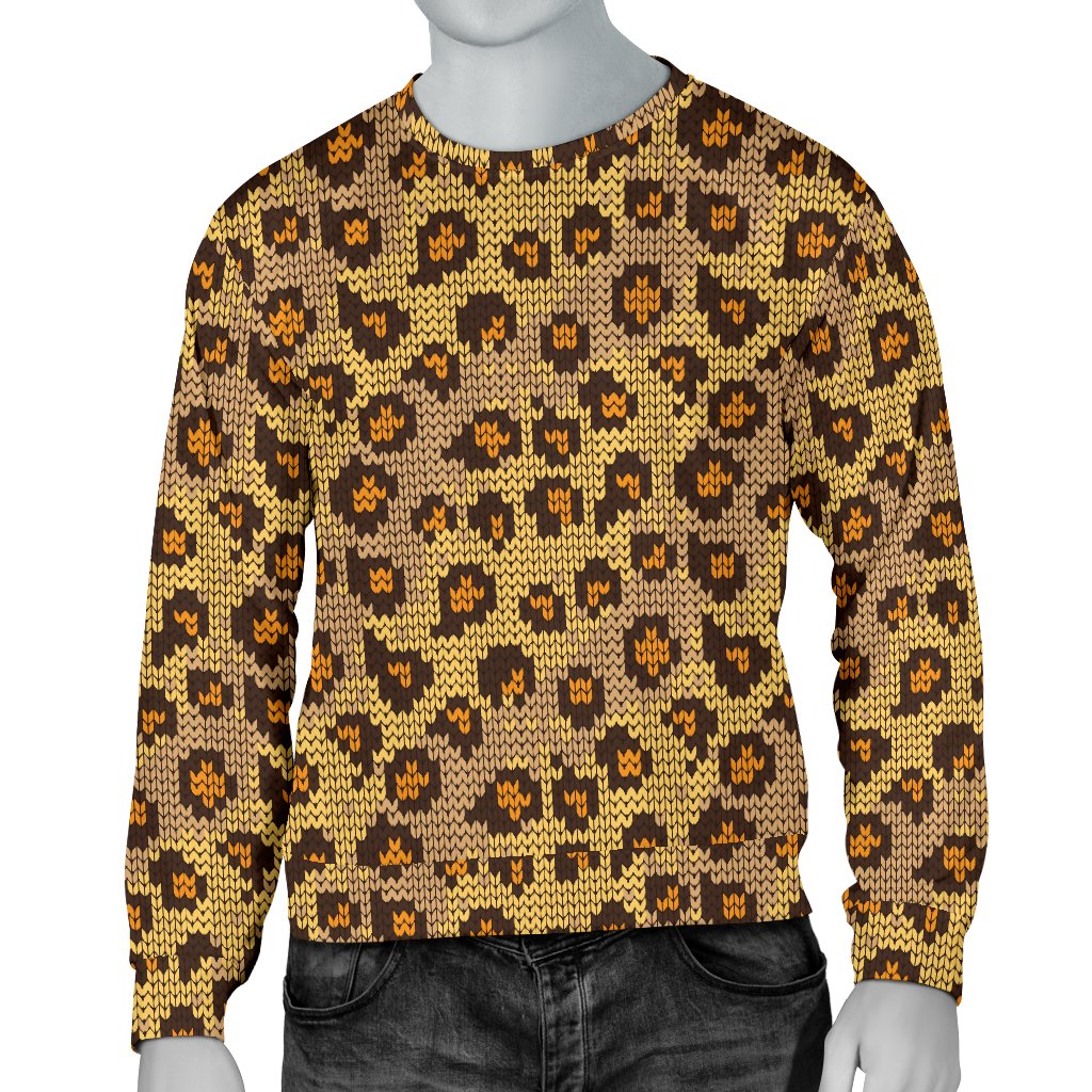 Knit Leopard Print Men Crewneck Sweatshirt
