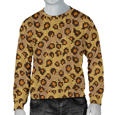 Knit Leopard Print Men Crewneck Sweatshirt - JorJune