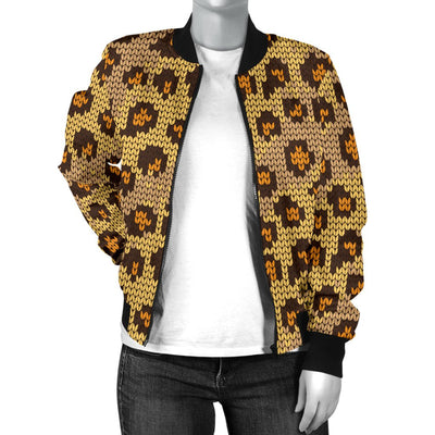 Knit Leopard Print Women Casual Bomber Jacket