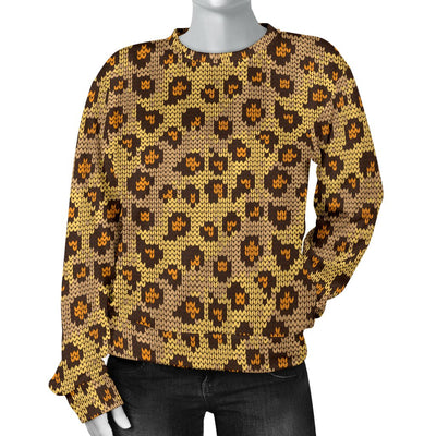 Knit Leopard Print Women Crewneck Sweatshirt