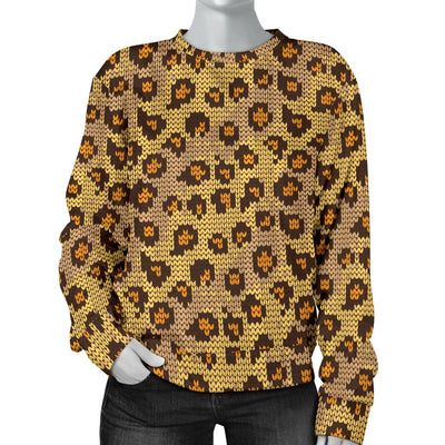 Knit Leopard Print Women Crewneck Sweatshirt