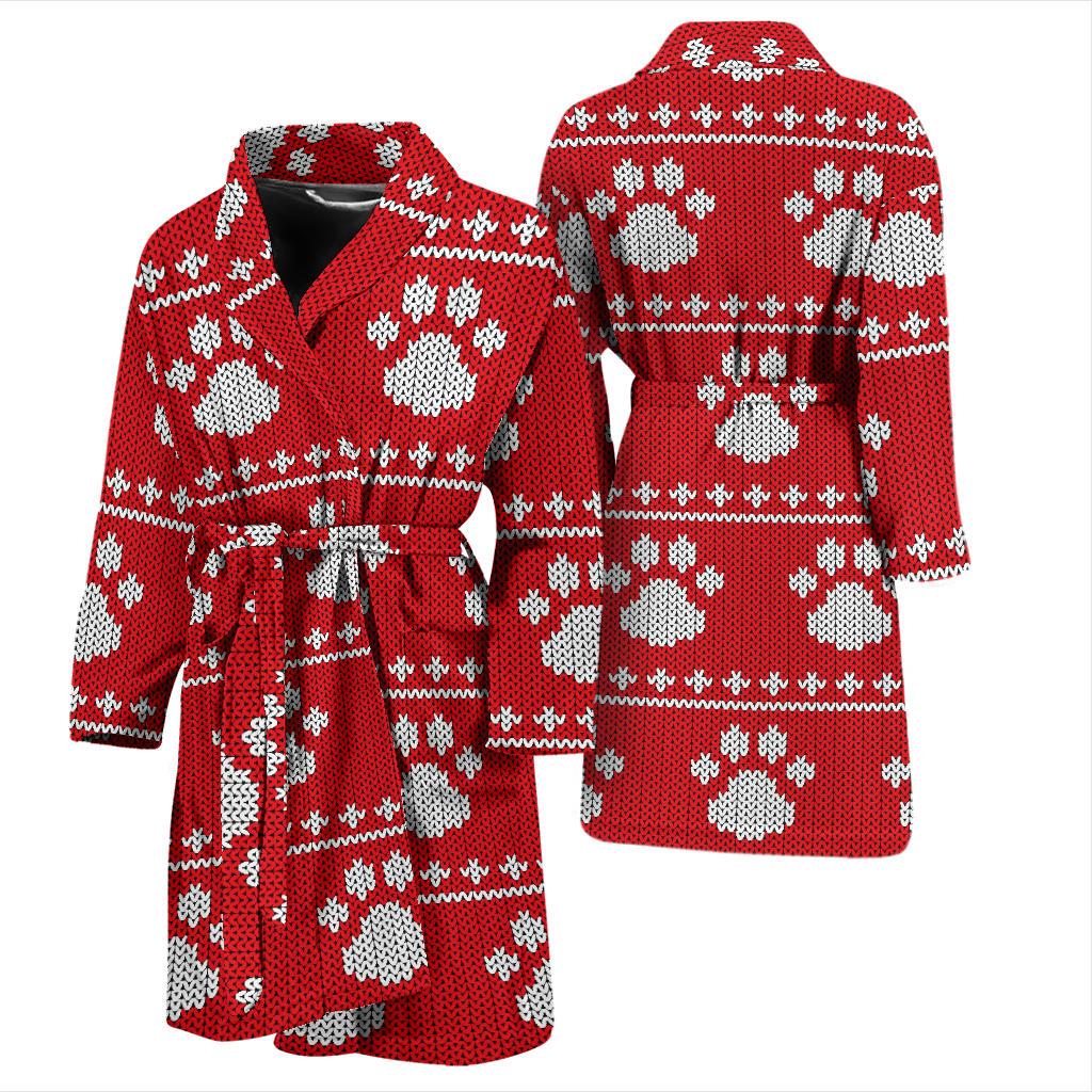 Knit Paw Pattern Print Design 03 Men Bathrobe-JORJUNE.COM