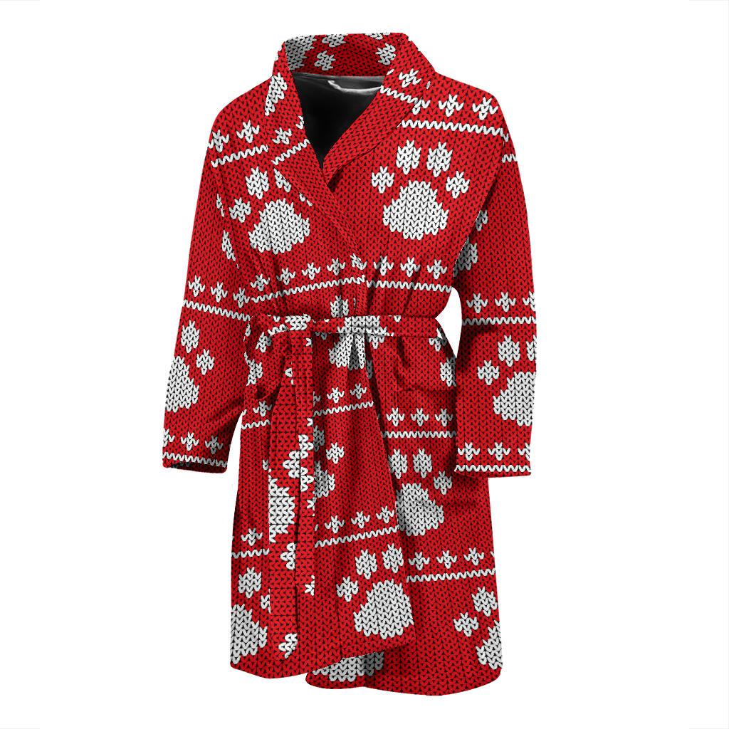Knit Paw Pattern Print Design 03 Men Bathrobe-JORJUNE.COM