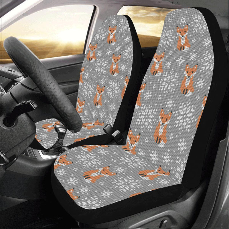 Knit Red Fox Pattern Print Design 02 Car Seat Covers (Set of 2)-JORJUNE.COM