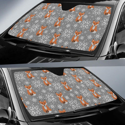Knit Red Fox Pattern Print Design 02 Car Sun Shades-JORJUNE.COM