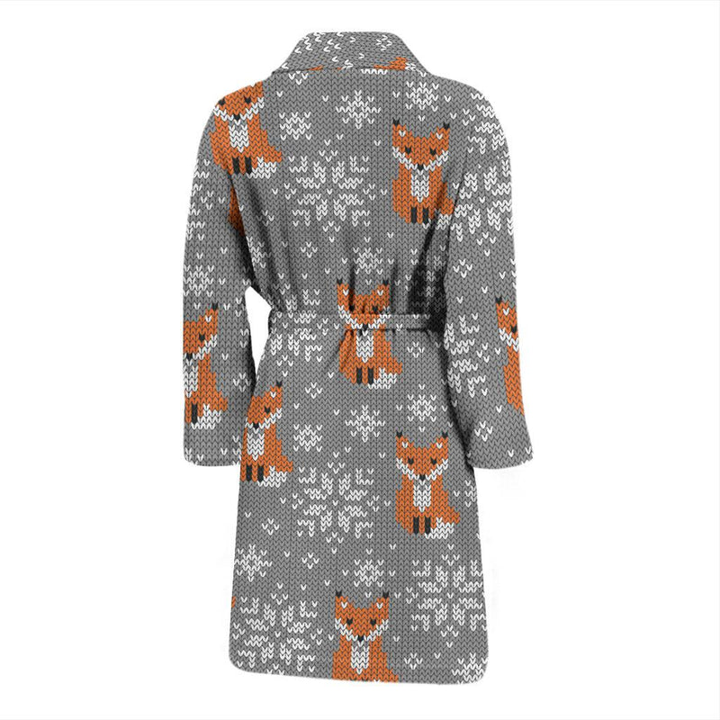 Knit Red Fox Pattern Print Design 02 Men Bathrobe-JORJUNE.COM