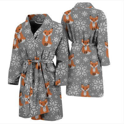 Knit Red Fox Pattern Print Design 02 Men Bathrobe-JORJUNE.COM