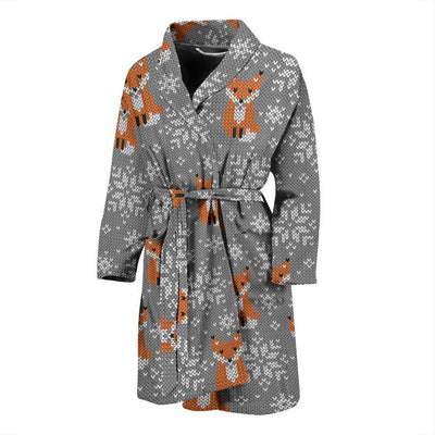 Knit Red Fox Pattern Print Design 02 Men Bathrobe-JORJUNE.COM