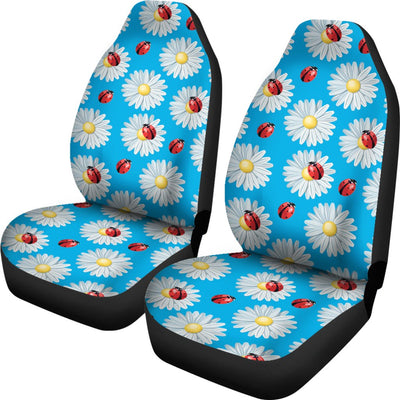 Ladybug With Daisy Themed Print Pattern Universal Fit Car Seat Covers