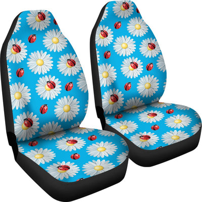 Ladybug With Daisy Themed Print Pattern Universal Fit Car Seat Covers