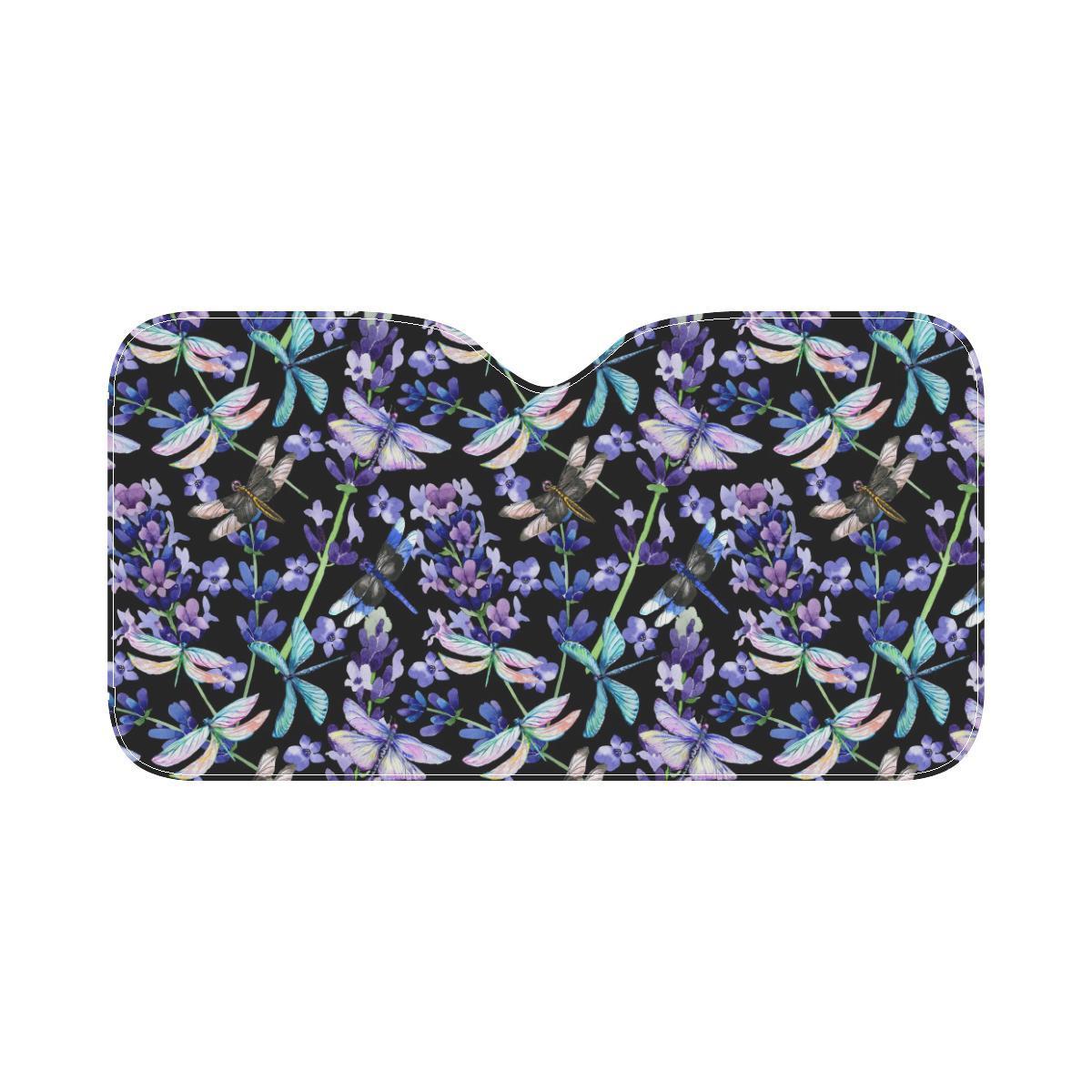 Lavender Dragonfly Pattern Print Design LV03 Car Sun Shade-JorJune