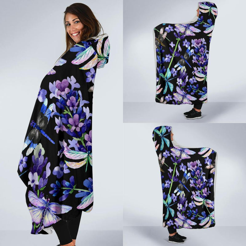 Lavender Dragonfly Pattern Print Design LV03 Hooded Blanket-JORJUNE.COM