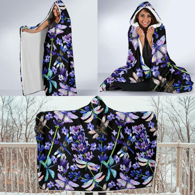 Lavender Dragonfly Pattern Print Design LV03 Hooded Blanket-JORJUNE.COM