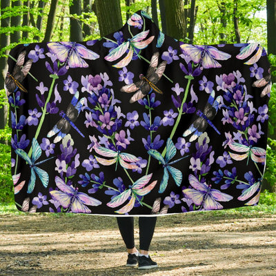 Lavender Dragonfly Pattern Print Design LV03 Hooded Blanket-JORJUNE.COM