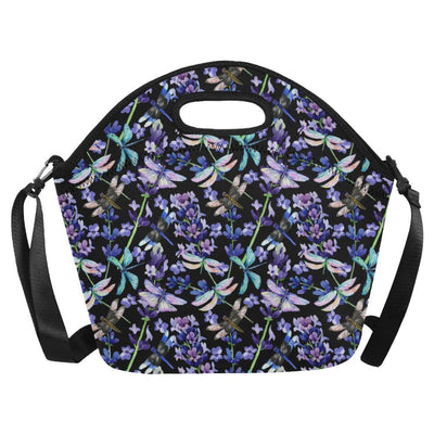 Lavender Dragonfly Pattern Print Design LV03 Neoprene Lunch Bag-JorJune