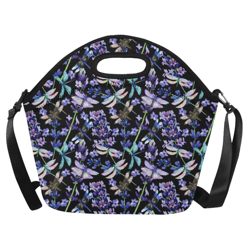 Lavender Dragonfly Pattern Print Design LV03 Neoprene Lunch Bag-JorJune