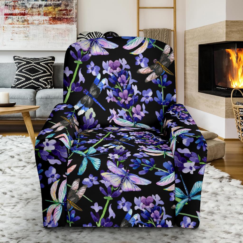 Lavender Dragonfly Pattern Print Design LV03 Recliner Slipcover-JORJUNE.COM