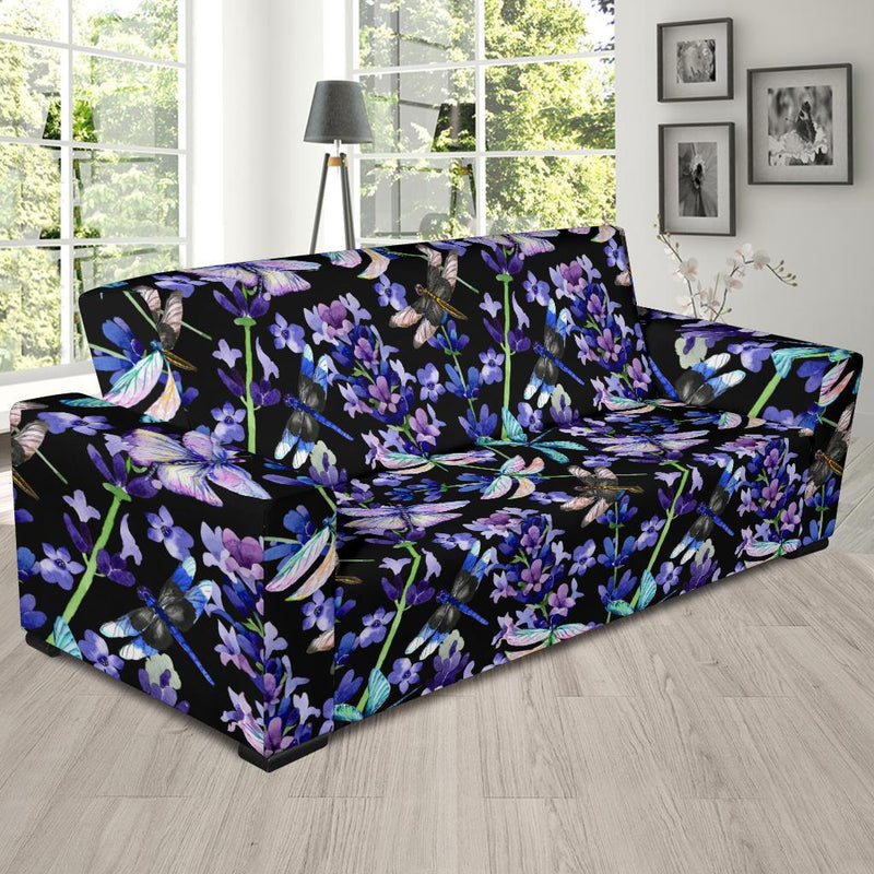 Lavender Dragonfly Pattern Print Design LV03 Sofa Slipcover-JORJUNE.COM