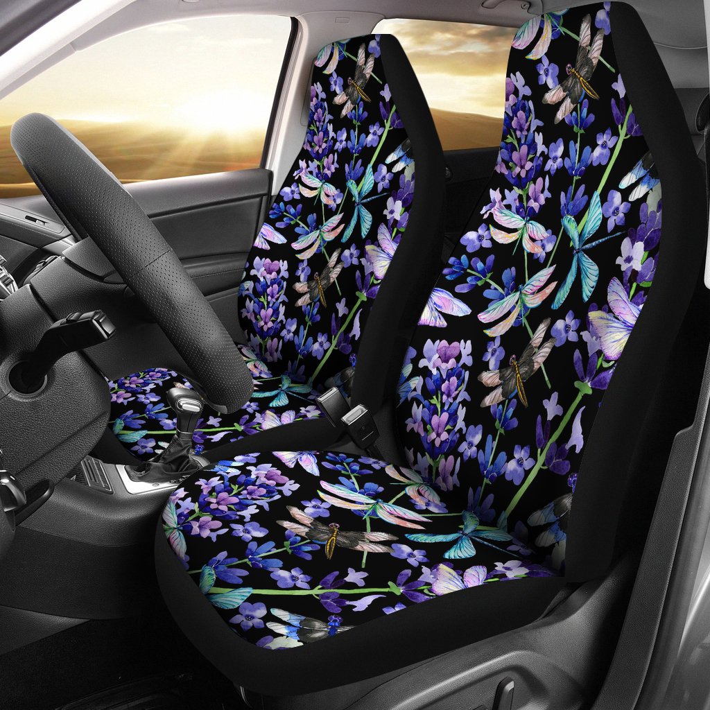 Lavender Dragonfly Pattern Print Design LV03 Universal Fit Car Seat Covers-JorJune
