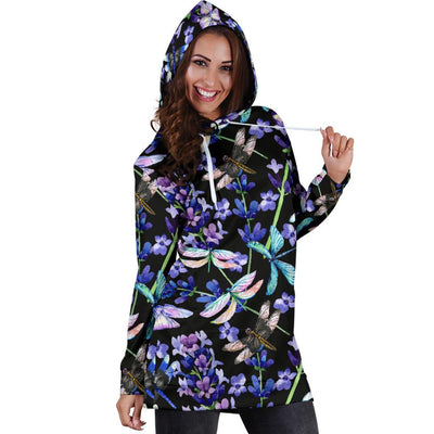 Lavender Dragonfly Pattern Print Design LV03 Women Hoodie Dress