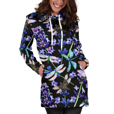 Lavender Dragonfly Pattern Print Design LV03 Women Hoodie Dress