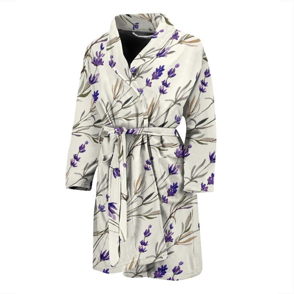 Lavender Pattern Print Design 01 Men Bathrobe-JORJUNE.COM