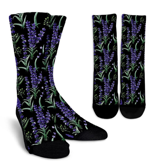 Lavender Pattern Print Design LV01 Crew Socks-JORJUNE.COM