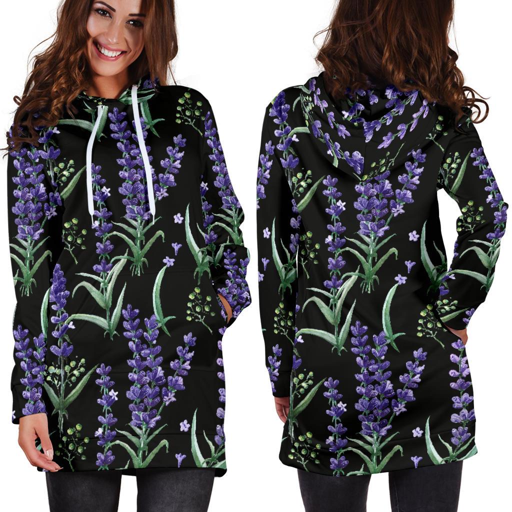 Lavender Pattern Print Design LV01 Women Hoodie Dress