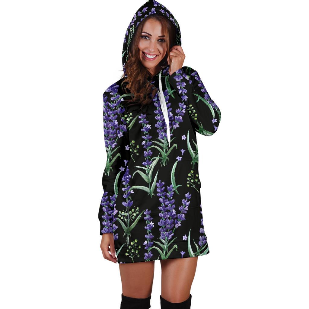 Lavender Pattern Print Design LV01 Women Hoodie Dress