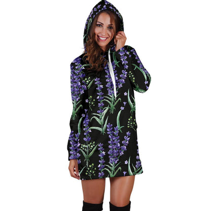 Lavender Pattern Print Design LV01 Women Hoodie Dress