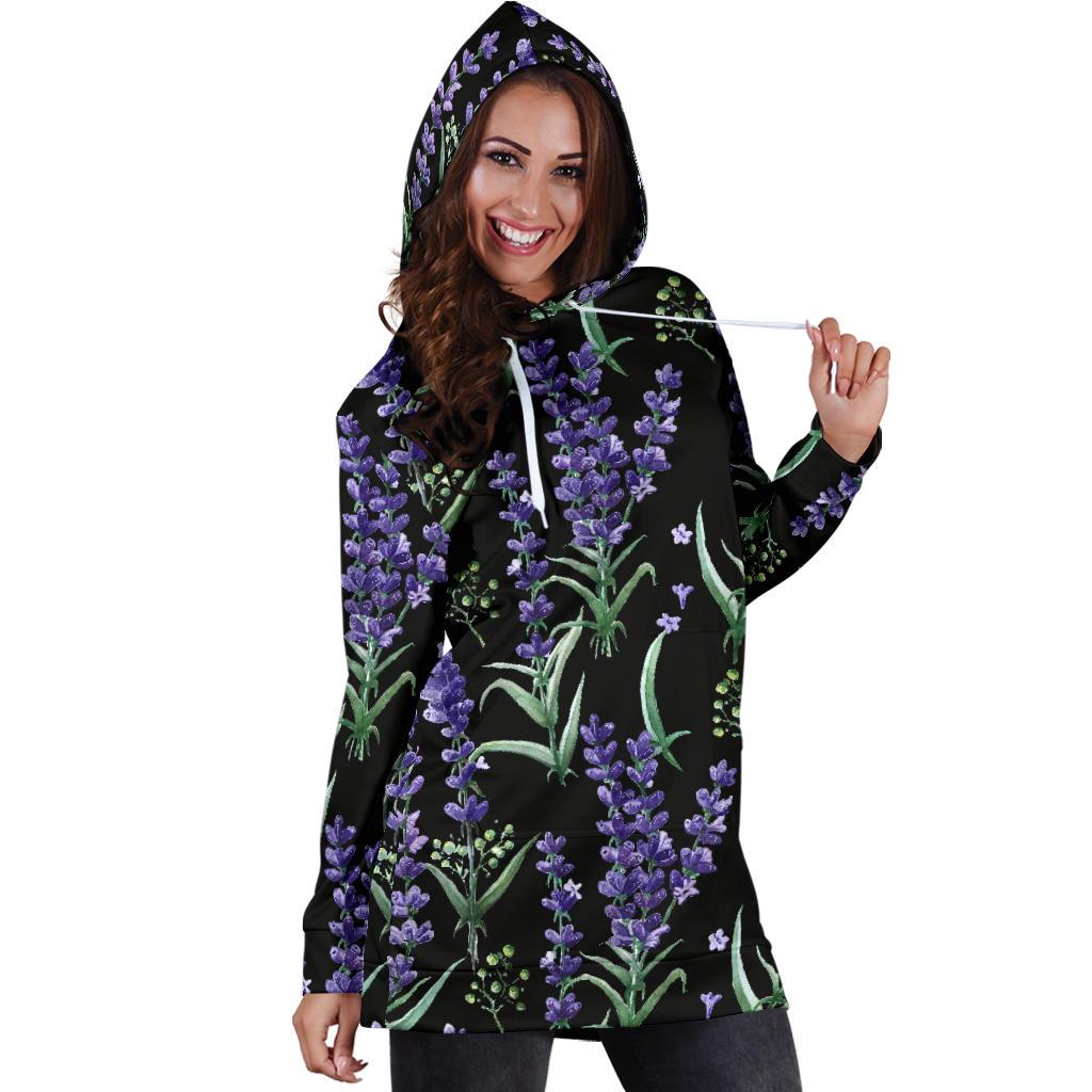 Lavender Pattern Print Design LV01 Women Hoodie Dress