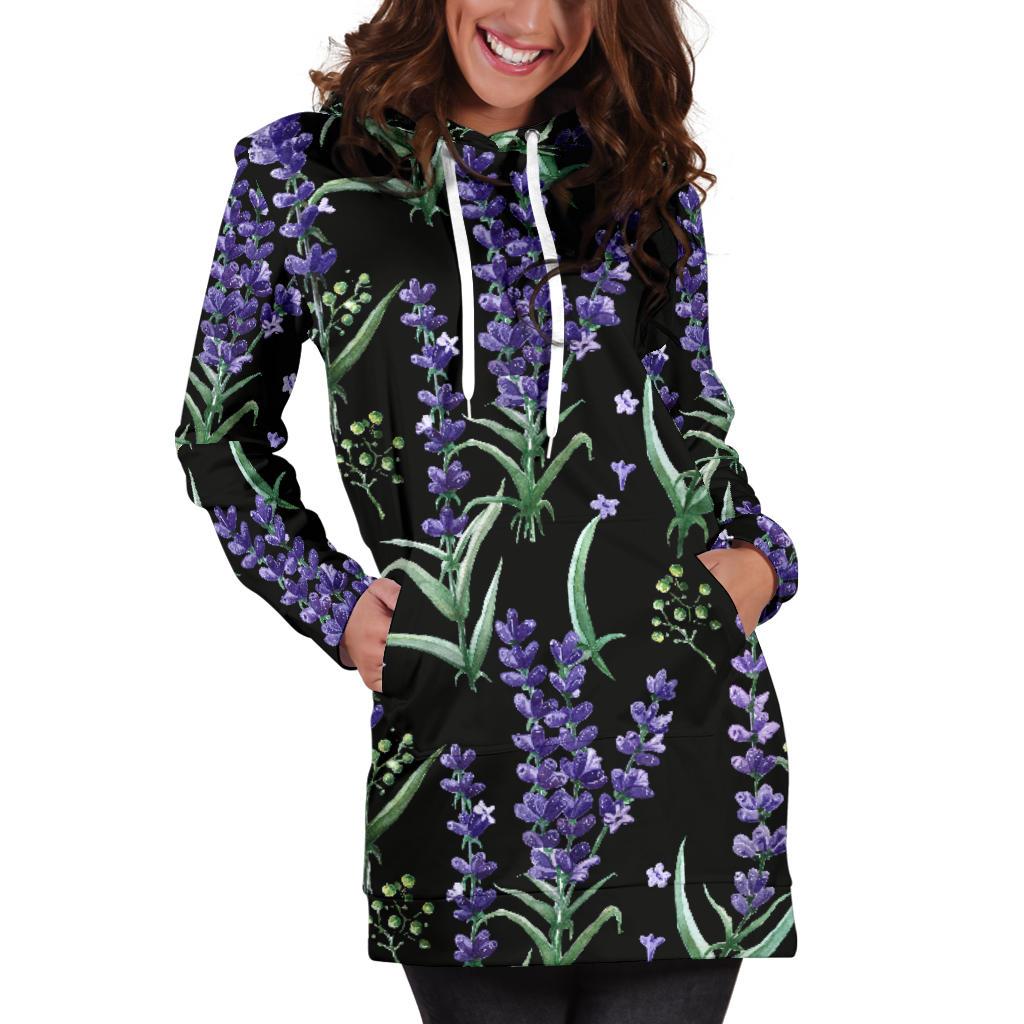 Lavender Pattern Print Design LV01 Women Hoodie Dress