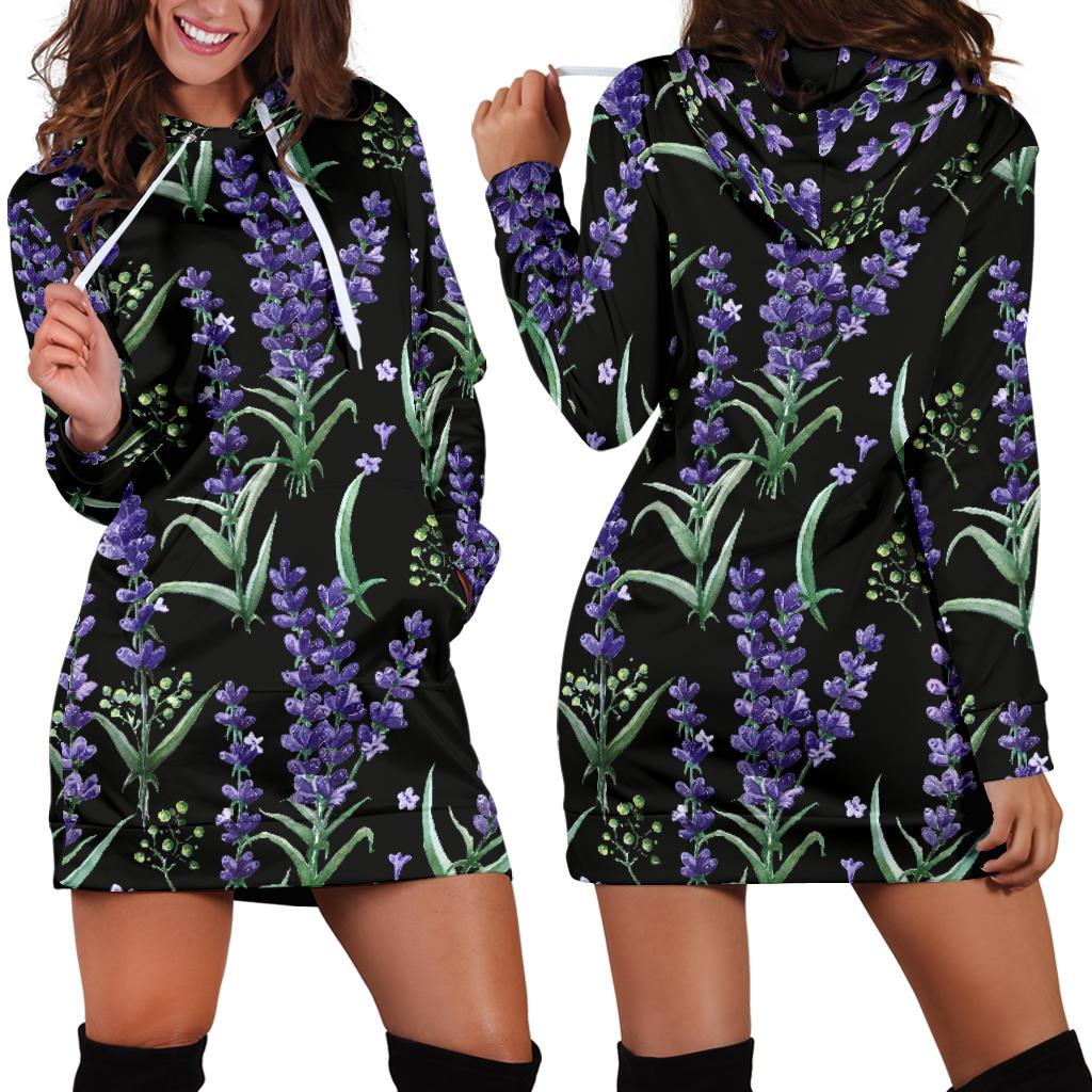Lavender Pattern Print Design LV01 Women Hoodie Dress