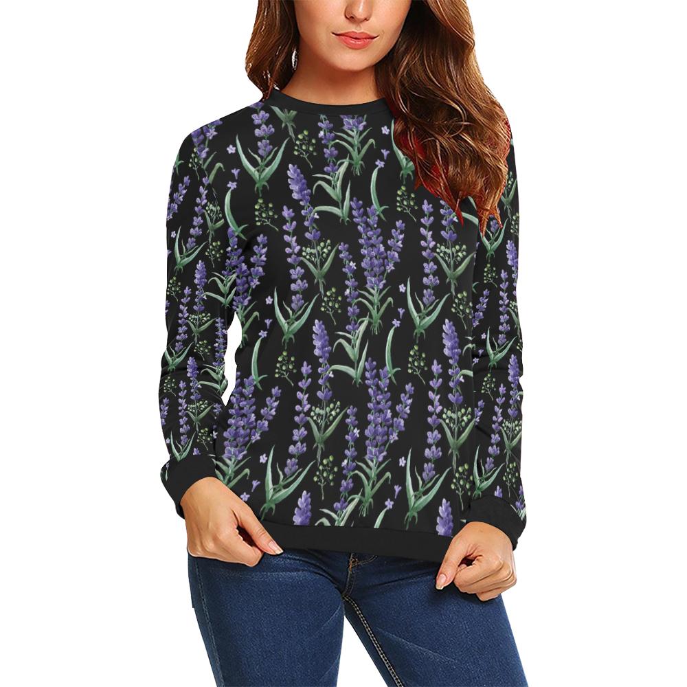 Lavender Pattern Print Design LV01 Women Long Sleeve Sweatshirt-JorJune