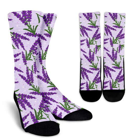 Lavender Pattern Print Design LV02 Crew Socks-JORJUNE.COM