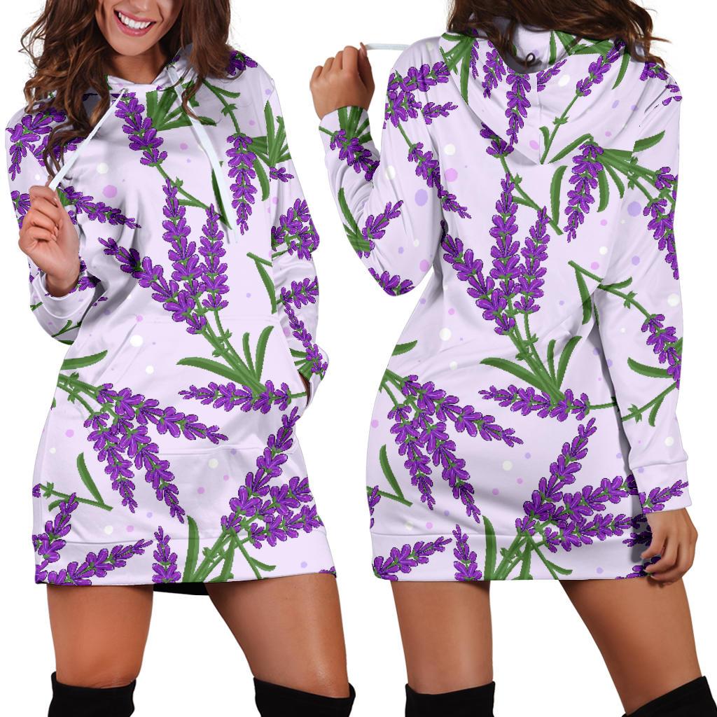 Lavender Pattern Print Design LV02 Women Hoodie Dress