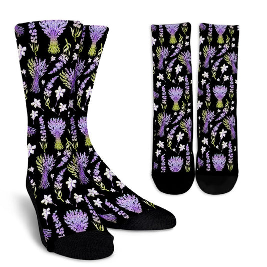 Lavender Pattern Print Design LV04 Crew Socks-JORJUNE.COM