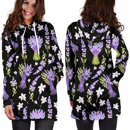 Lavender Pattern Print Design LV04 Women Hoodie Dress