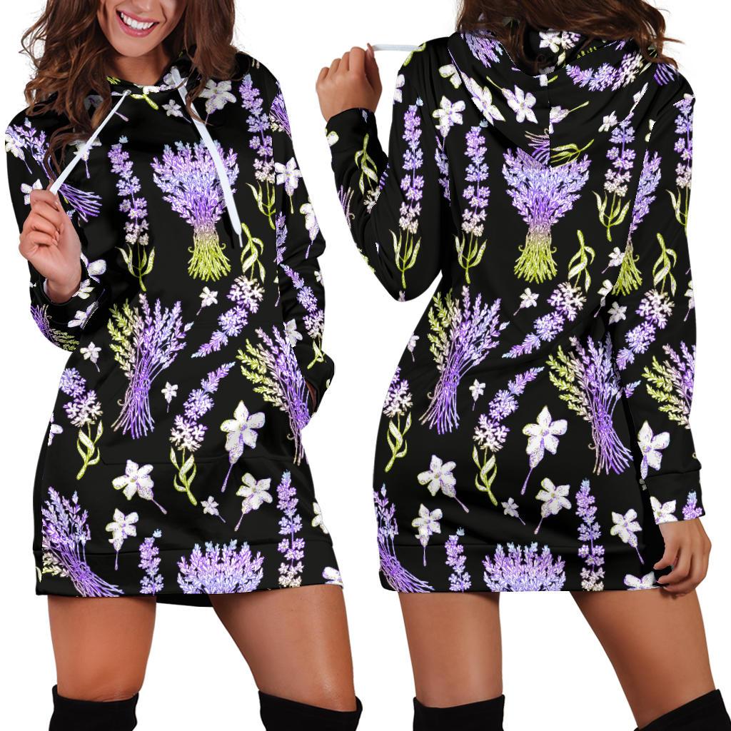 Lavender Pattern Print Design LV04 Women Hoodie Dress