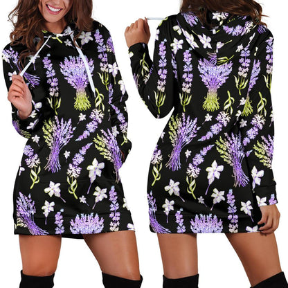Lavender Pattern Print Design LV04 Women Hoodie Dress